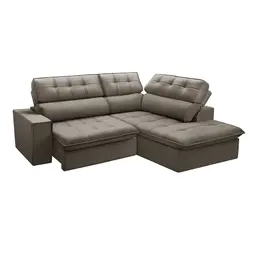 Sofá 4 Lugares Retrátil e Reclinável Arezzo com Chaise Direito Veludo Castor