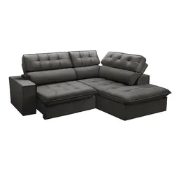 Sofá 4 Lugares Retrátil e Reclinável Arezzo com Chaise Direito Veludo Chumbo