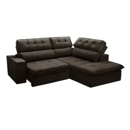 Sofá 4 Lugares Retrátil e Reclinável Arezzo com Chaise Direito Veludo Marrom