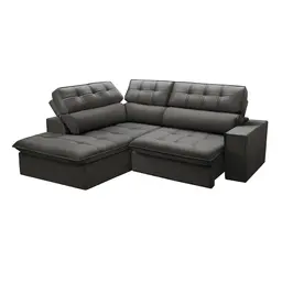 Sofá 4 Lugares Retrátil e Reclinável Arezzo com Chaise Esquerdo Veludo Chumbo