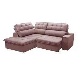 Sofá 4 Lugares Retrátil e Reclinável Arezzo com Chaise Esquerdo Veludo Rosê