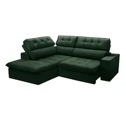 Sofá 4 Lugares Retrátil e Reclinável Arezzo com Chaise Esquerdo Veludo Verde