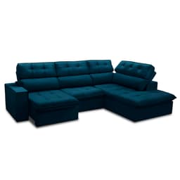 Sofá 5 Lugares Retrátil e Reclinável Arezzo com Chaise Direito Veludo Azul