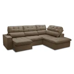 Sofá 5 Lugares Retrátil e Reclinável Arezzo com Chaise Direito Veludo Castor