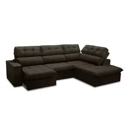 Sofá 5 Lugares Retrátil e Reclinável Arezzo com Chaise Direito Veludo Marrom