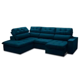 Sofá 5 Lugares Retrátil e Reclinável Arezzo com Chaise Esquerdo Veludo Azul