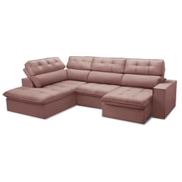 Sofá 5 Lugares Retrátil e Reclinável Arezzo com Chaise Esquerdo Veludo Rosê