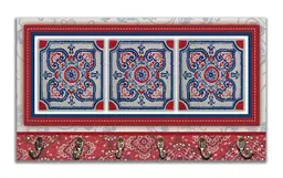 Cabideiro de Parede Porta Colar Chaves Cintos Toalhas - Azulejo Vermelho