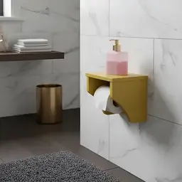 Porta Papel Higiênico Acessório para Banheiro Papeleira Suporte de Parede Amarelo Laca