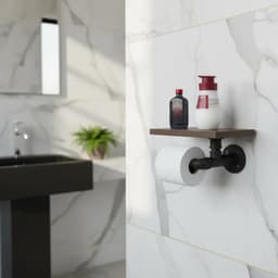 Porta Papel Higiênico Acessório para Banheiro Papeleira Suporte de Parede Estilo Industrial - Preto Laca