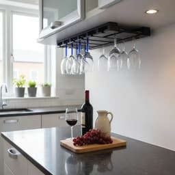 Porta Taças Reto Suporte de Parede Decorativo para Adegas - Preto Laca