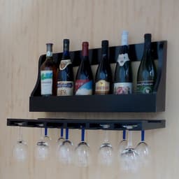 Porta Taças e Prateleira Adega Decorativa Suspenso de Parede para Vinhos Garrafas Bares - Preto Laca