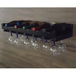 Porta Taças e Prateleira Adega New Suspenso de Parede para Vinhos Bares - Preto Laca
