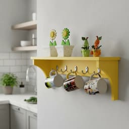 Prateleira Cabideiro Suporte Porta Canecas Utensílios de Cozinha Mochilas Bolsas - Amarelo Laca