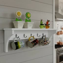 Prateleira Cabideiro Suporte Porta Canecas Utensílios de Cozinha Mochilas Bolsas - Branco Laca