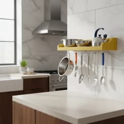 Prateleira Suporte Porta Panelas e Utensílios de Cozinha - Amarelo Laca