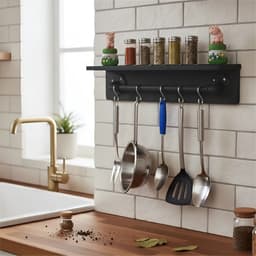 Prateleira para Temperos e Suporte Utensílios e Panelas Cozinha Estilo Industrial Preto Laca