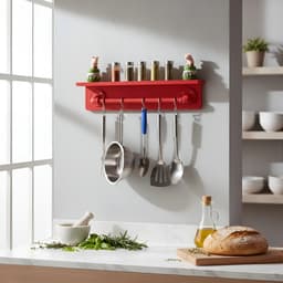 Prateleira para Temperos e Suporte Utensílios e Panelas Cozinha Estilo Industrial Vermelho Laca