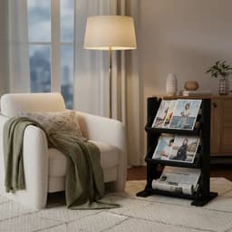 Revisteiro de Piso Chão Porta Revistas Livros - Preto Laca