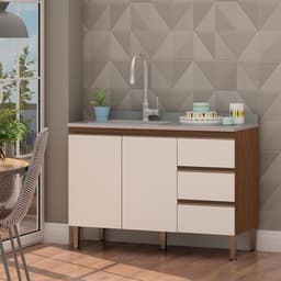 Balcão de Cozinha Conecta I 2 Portas 3 Gavetas Ébano e Off White