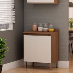 Balcão de Cozinha com Tampo Conecta 2 Portas Ébano e Off White