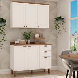 Cozinha Compacta Iluminata 5 Portas 3 Gavetas Branca e Ébano