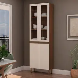 Paneleiro Conecta com Vidro 4 Portas Ébano e Off White