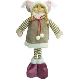 Boneca Decoração Menina Com Gorro Vestido Marrom Natal 40cm