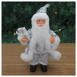 Boneco Natal Papai Noel Com Brilho Prata Em Tecido 22cm