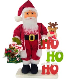 Boneco Natalino Papai Noel Ho Ho Ho Saco Com Presentes 55cm