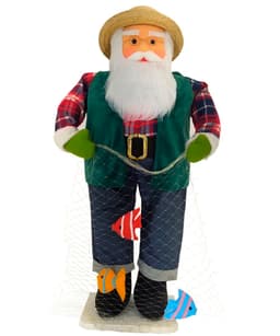 Boneco Natalino Papai Noel Pescador Pesca Rede Peixe De 83cm