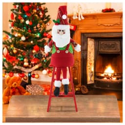 Boneco Papai Noel Natal Em Tecido Escada 54cm