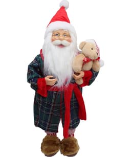 Boneco Papai Noel Pijama Roupão Decoração Com Ursinho 50cm