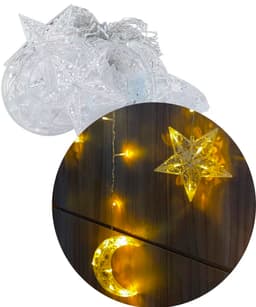 Cascata Decoração De Natal Estrelas Luas Pisca Amarelo De 3M