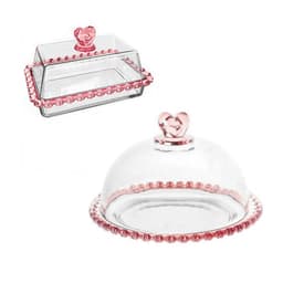Conjunto Manteigueira e Queijeira em vidro com Tampa Coração