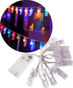 Cordão Luminoso Varal Prendedor 10 LED Colorido 2,30 Metros