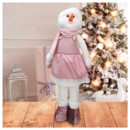 Decoração Natal Boneco de Neve Rosa Natalina 62cm