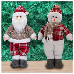 Dupla Boneco De Natal Boneco De Neve E Papai Noel Xadrez 37cm