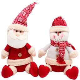 Dupla Boneco Neve Papai Noel Sentado Decoração Natal De 35cm