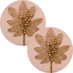 Flores Enfeite Árvore Natal Gliter Dourado De 45cm Kit 6pçs