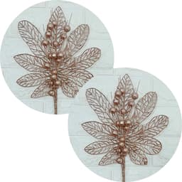 Flores Enfeite Árvore Natal Gliter Rose Gold 45cm Kit 6pçs