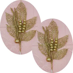 Folhas Flores Enfeite Natal Gliter Dourado De 45cm Kit 12pçs