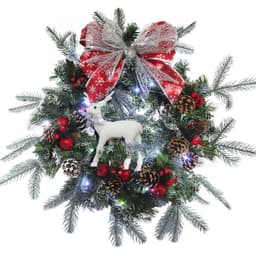 Guirlanda Artesanal Rena Natalina LED Laço Vermelho