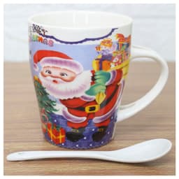 Kit 2 Canecas De Natal Natalina Com Colher Papai Noel Cerâmica 300ml