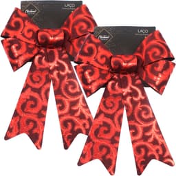 Kit 2 Laço Vermelho Em Camurça Brilhante Enfeite Natal 32cm