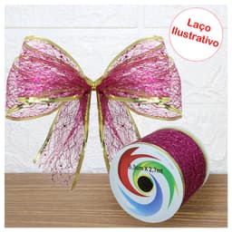 Kit 2 Rolo Fita Rosa Aramada Natal Decoração Natalina 6,3cm x 2,70m