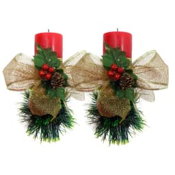 Kit 2 Velas Vermelhas Decorativas Para Natal Com Laço Dourado e Fruta