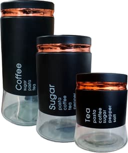 Kit 3 Potes Hermético Tea Sugar Coffee Pequeno Médio Grande