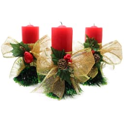 Kit 3 Velas Vermelhas Decorativas Para Natal Com Laço Dourado