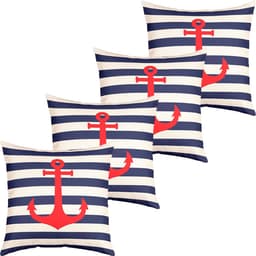 Kit 4 Capas De Almofadas Âncora Vermelho Navegação Marítima